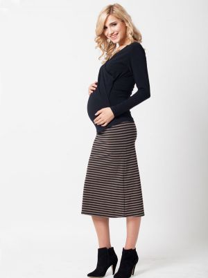 Angel Maternity Maternity Skirt in Tube Style in Black Brown Stripe.jpg